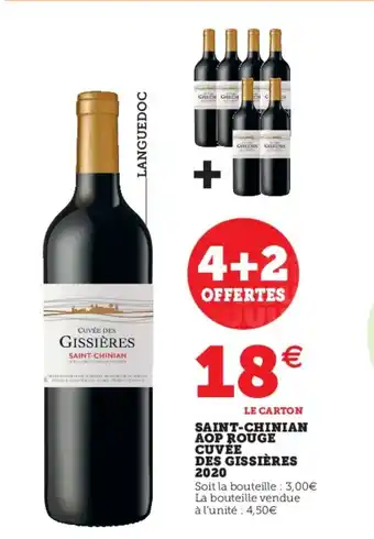 Super U Saint-Shinian Aop Rouge Cuvee Des Gissières 2020 offre