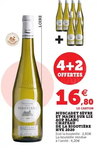 Super U Muscadet Sèvre Et Maine Sur Lie Chateau De La Bigotière HVE 2020 offre