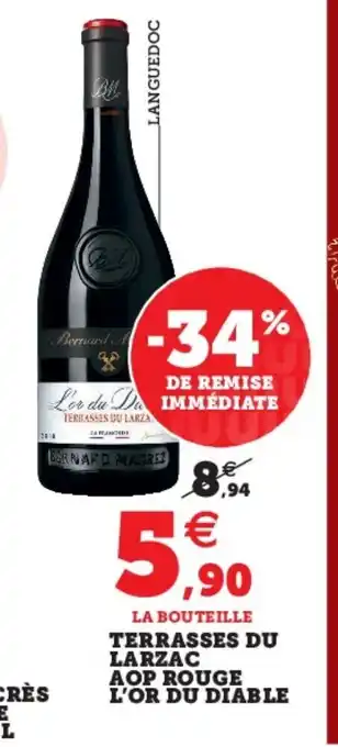 Super U Terrasses Du Larzac Aop Rouge L'or Du Diable offre
