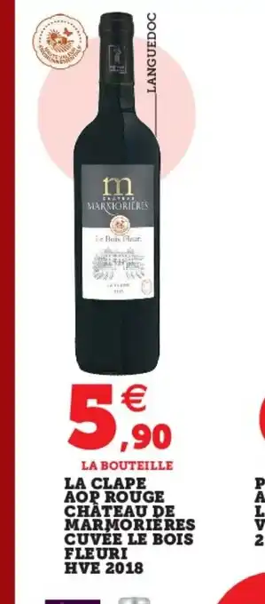 Super U La Clape Aop Rouge Chateau De Marmorieres Cuvee Le Bois Fleuri HVE 2018 offre