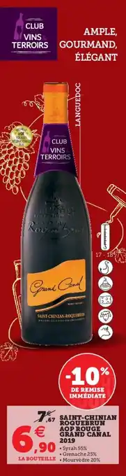 Super U Saint-Chinian Roquebrun Aop Rouge Grand Canal offre