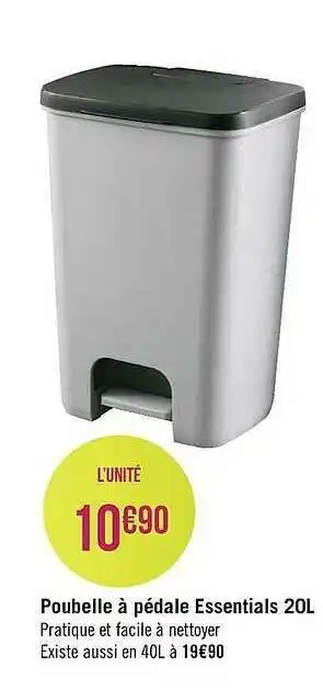Casino Supermarchés Poubelle à Pédale Essentials 20l offre
