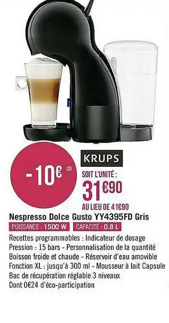 Casino Supermarchés Nespresso Dolce Gusto Yy4395fd Gris Krups offre