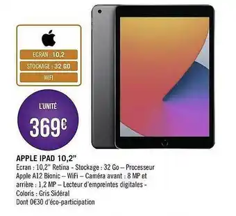 Géant Casino Apple Ipad 10.2 offre