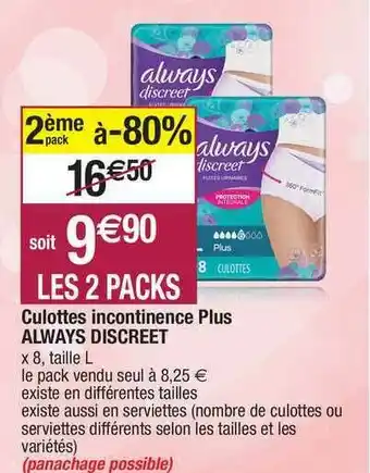 Migros Culottes Incontinence Plus Always Discreet offre