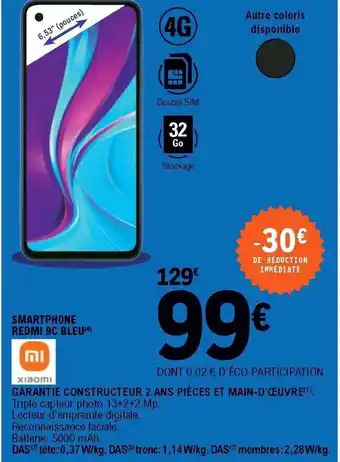 E.Leclerc Smartphone Redmi 9C Bleu offre