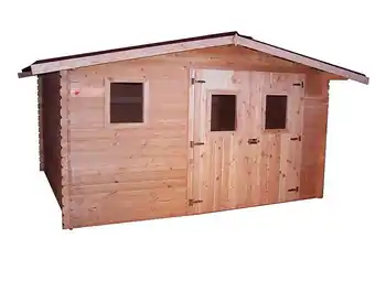 Bricomarché Abri dublin madriers douglas 28 mm sans plancher toit double pente 12,89 m² offre