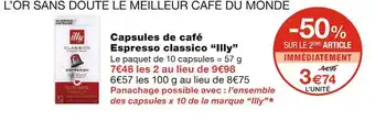 Monoprix Illy capsules de café espresso classico offre