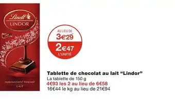 Monoprix Lindor tablette de chocolat au lait offre