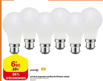 Weldom Lexman lot de 6 ampoules led b22 60 w blanc chaud offre