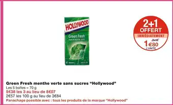 Monoprix Hollywood green fresh menthe verte sans sucres offre