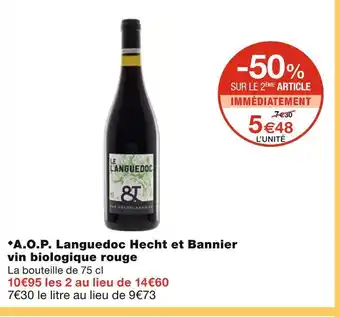 Monoprix Hecht et bannier a.o.p. languedoc vin biologique rouge offre