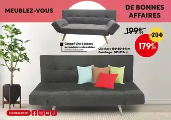 Maxi Bazar Canapé city 3 places accoudoirs relevables offre