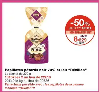 Monoprix Révillon papillotes pétards noir 70% et lait offre