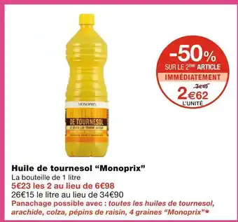 Monoprix Monoprix huile de tournesol offre