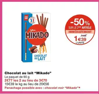 Monoprix Mikado chocolat au lait offre