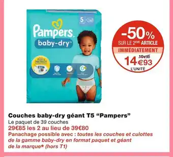 Monoprix Pampers couches baby-dry géant t5 offre