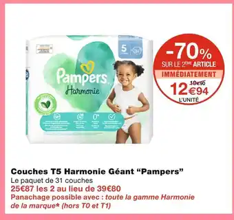 Monoprix Pampers couches t5 harmonie géant offre