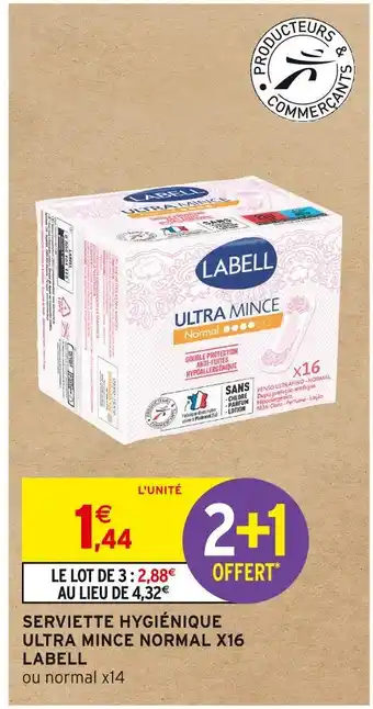 Intermarché Labell serviette hygiénique ultra mince normal x16 offre