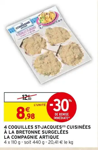 Intermarché La compagnie artique 4 coquilles st-jacques cuisinées à la bretonne surgelées offre
