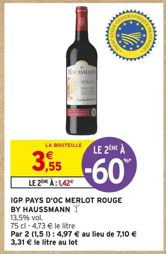 Intermarché By haussmann igp pays d'oc merlot rouge offre