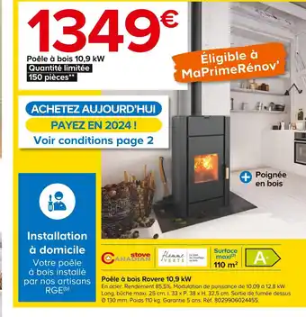 Castorama Poêle à bois Rovere 10,9 kW offre