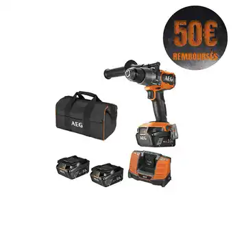 Bricomarché Perceuse percussion aeg 18v brushless - 2 batteries 5.0ah - 1 chargeur - poignée additionnelle - bsb18c3bl-502c offre