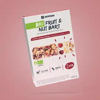 Decathlon Barres cacahuètes, amandes et fruits rouges bio x15 offre