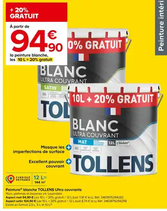 Castorama Tollens peinture(1) blanche ultra couvrante offre