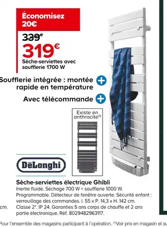 Castorama Delonghi sèche-serviettes électrique ghibli offre
