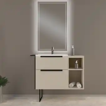 Castorama Meuble sous vasque à suspendre urban blanc cassé 60 cm + plan vasque en résine blanc + niche blanche 30 cm offre