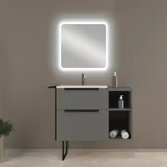 Castorama Meuble sous vasque à suspendre urban gris mat 60 cm + plan vasque en résine blanc + niche grise mat 30 cm offre
