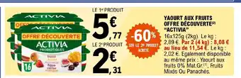 E.Leclerc YAOURT AUX FRUITS OFFRE DÉCOUVERTE ACTIVIA" offre