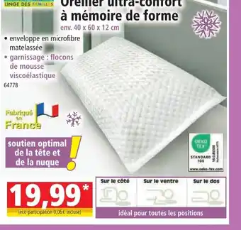 Norma Oreiller ultra confort a memoire de forme offre