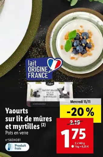 Lidl Yaourts sur lit de mûres et myrtilles (²) offre