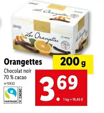 Lidl Orangettes Chocolat noir 70 % offre