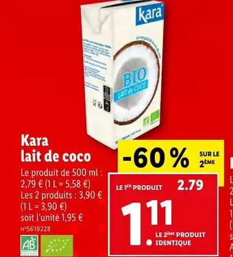 Lidl Kara lait de coco offre