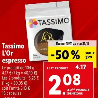 Lidl Tassimo L'Or espresso offre