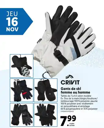 Lidl Gants de ski femme ou homme T offre