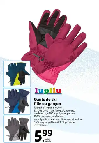 Lidl Gants de ski fille ou garçon offre