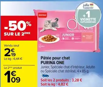 Carrefour Pâtée pour chat PURINA ONE offre