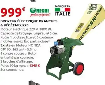 Rural Master BROYEUR ÉLECTRIQUE BRANCHES & VÉGÉTAUX R70 offre