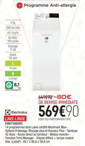 Extra LAVE-LINGE EW6T3465DC offre