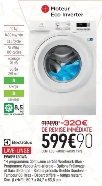 Extra LAVE-LINGE EW6F5120WA offre
