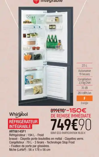 Whirlpool RĂFRIGĂRATEUR INTĂGRABLE ART6614SF1