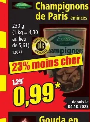Norma Champignons de Paris émincés offre
