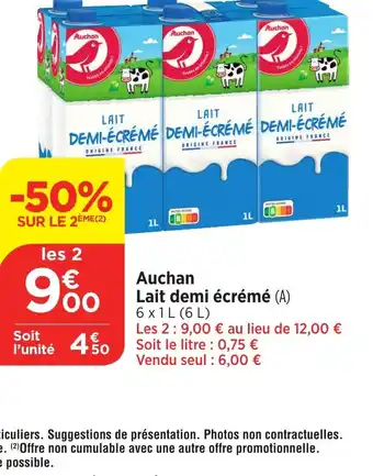Bi1 Auchan lait demi ecreme offre