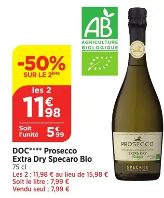 Bi1 DOC Prosecco Extra Dry Specaro Bio offre