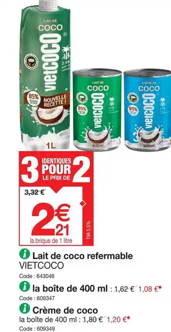Promocash ℗ Lait de coco refermable VIETCOCO offre