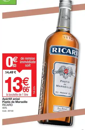 Promocash Apéritif anisé Pastis de Marseille RICARD offre